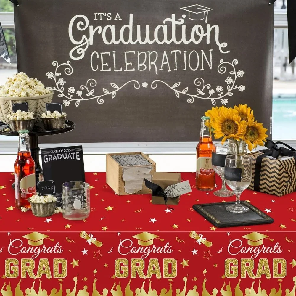 54 x 108 Inch Graduation Plastic Tablecloth - Congrats Grad Design Disposable R